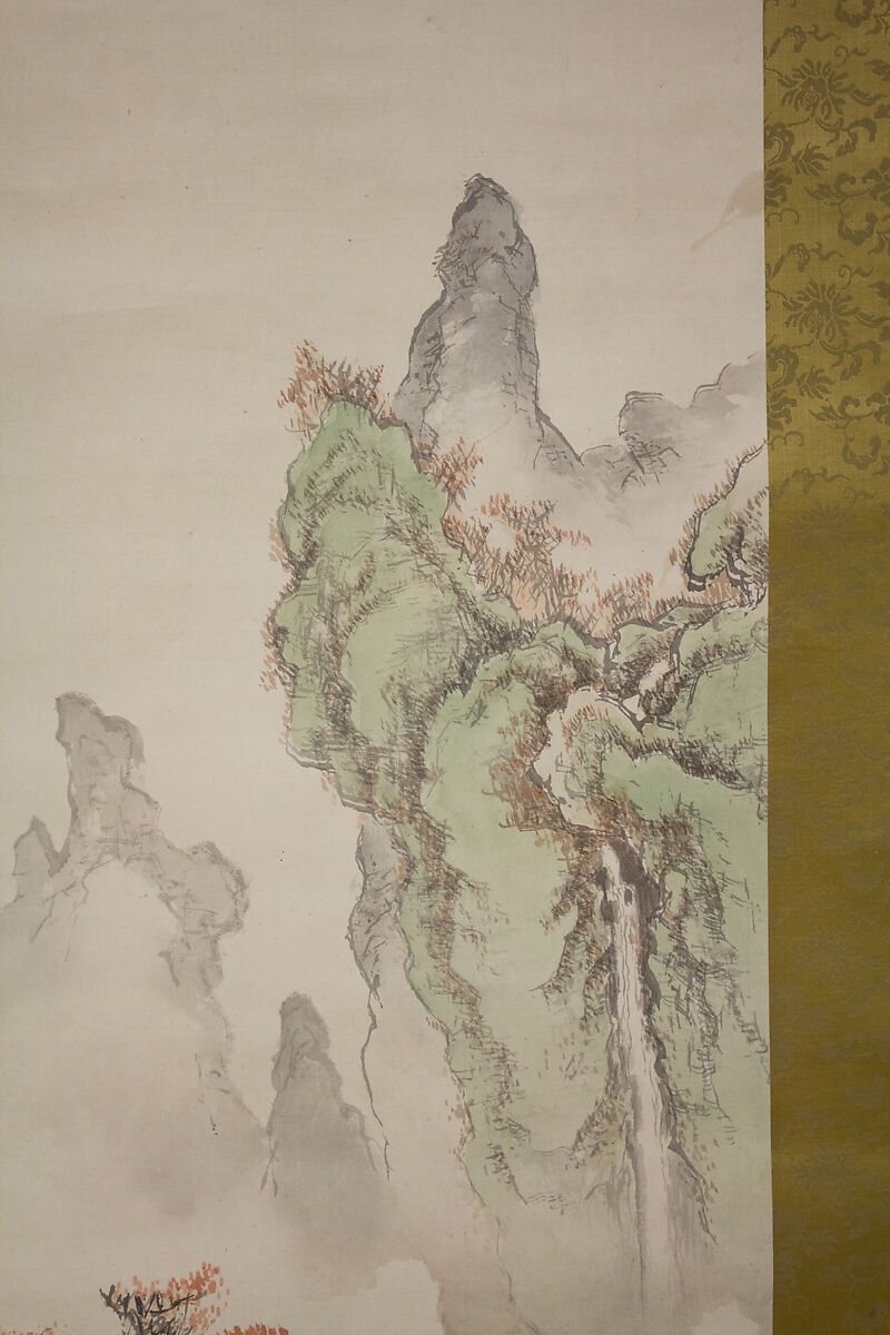 Landscape, Kakuho, Hanging scroll; ink and color on silk, Japan