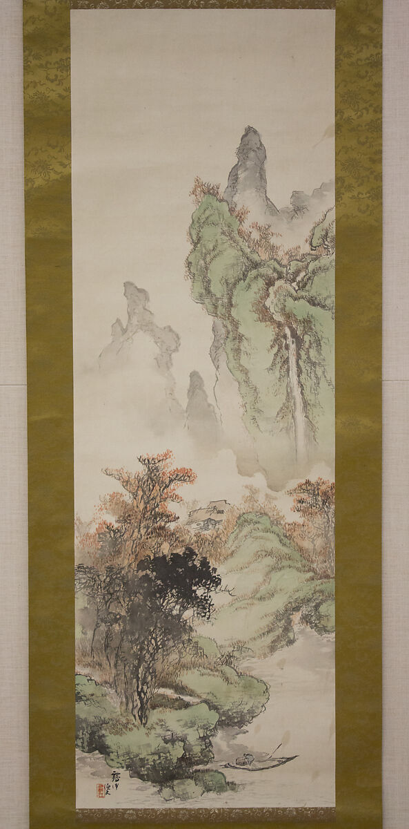 Landscape, Kakuho, Hanging scroll; ink and color on silk, Japan 