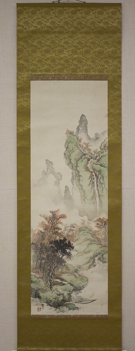 Landscape, Kakuho, Hanging scroll; ink and color on silk, Japan