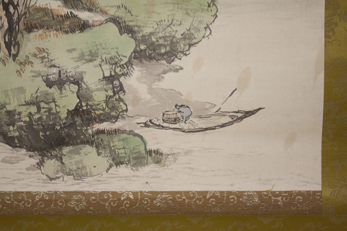 Landscape, Kakuho, Hanging scroll; ink and color on silk, Japan