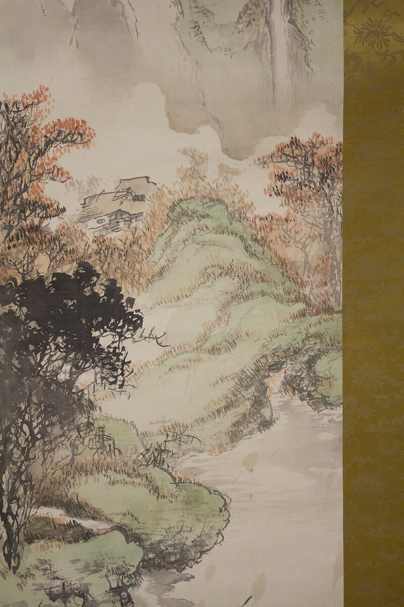Landscape, Kakuho, Hanging scroll; ink and color on silk, Japan