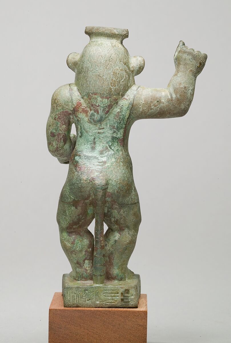 Bes-image of the god Hor-Asha-Khet, Bronze; gold, electrum, auriferous-silver, copper and copper-alloy inlays