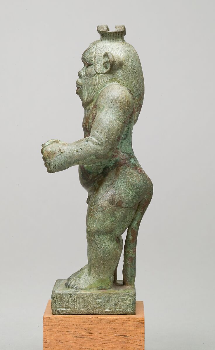 Bes-image of the god Hor-Asha-Khet, Bronze; gold, electrum, auriferous-silver, copper and copper-alloy inlays