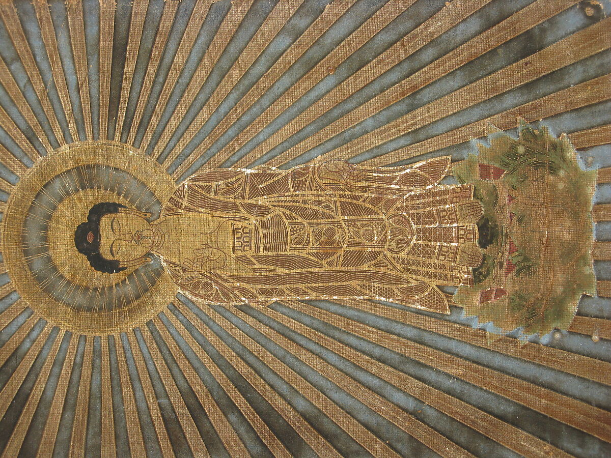 Amida Manifesting in the Dharma-body of Expedient Means, Ink, color, and cut silver on silk, Japan