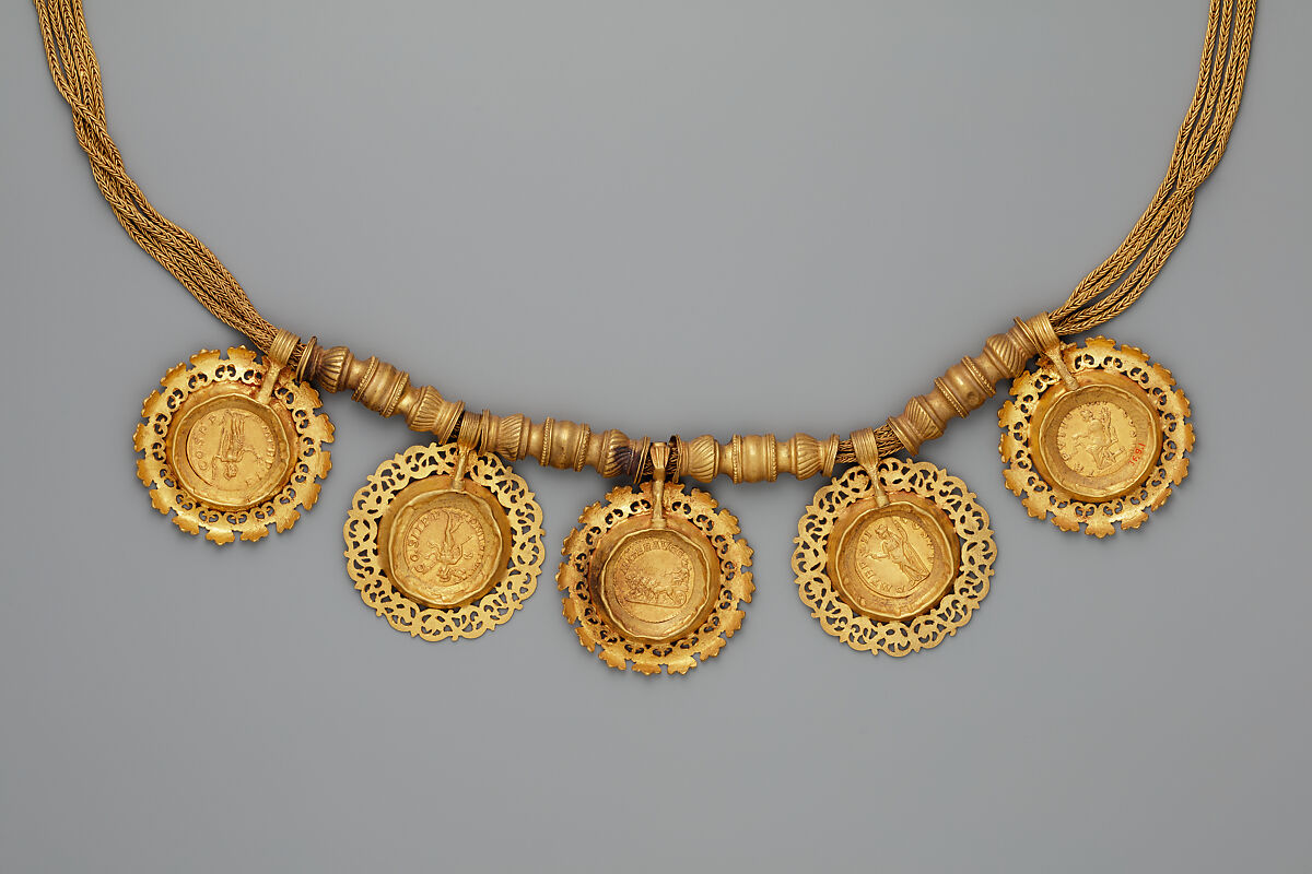Collar with medallions containing coins of emperors, Gold