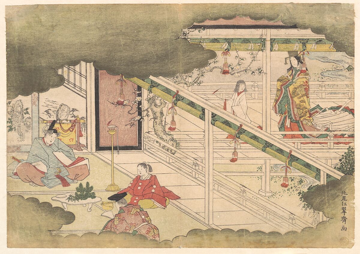 An Incident from the Tales of Ise (Ise Monogatari), Kitao Shigemasa (Japanese, 1739–1820), Woodblock print; ink and color on paper, Japan 