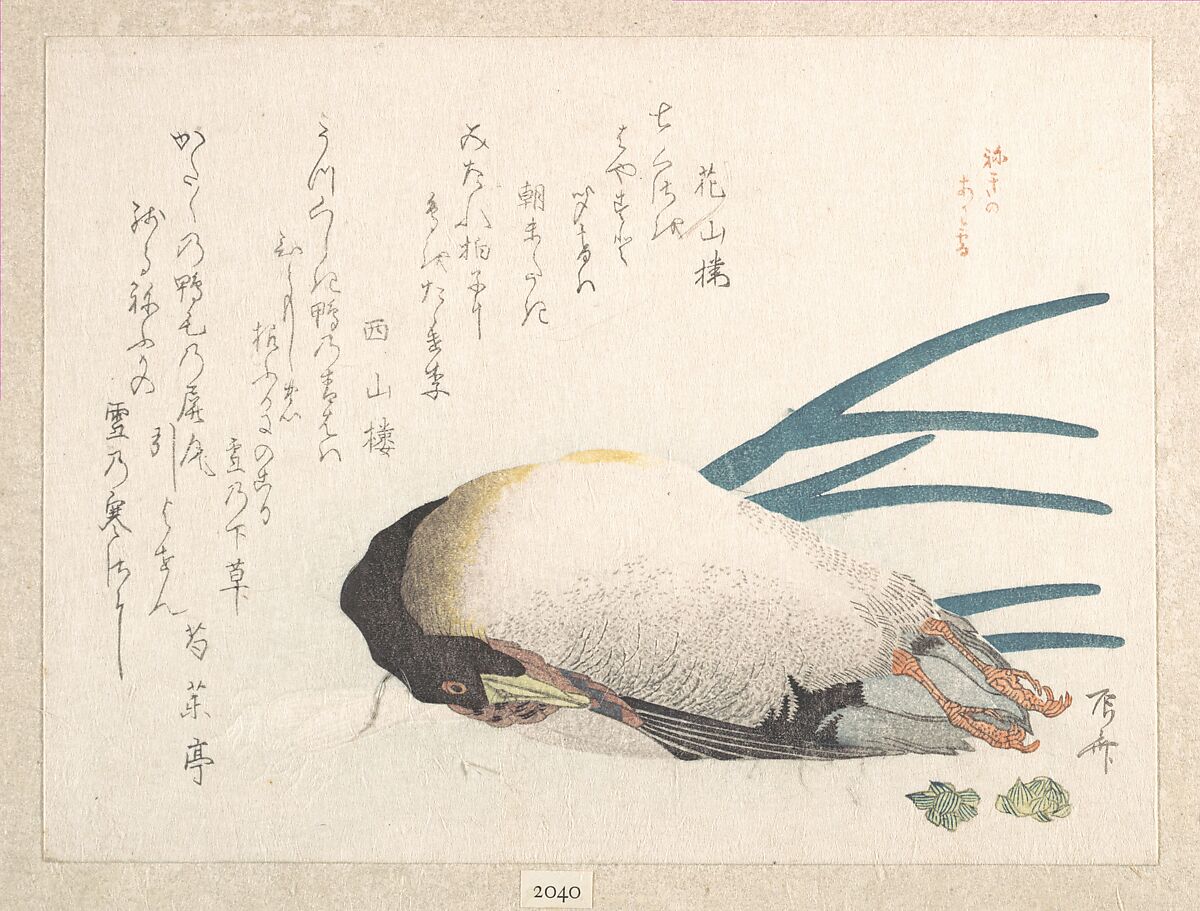 Spring Rain Collection (Harusame shū), vol. 1: Duck and Scallions, Ryūryūkyo Shinsai (Japanese, active ca. 1799–1823), Privately published woodblock prints (surimono) mounted in an album; ink and color on paper, Japan 