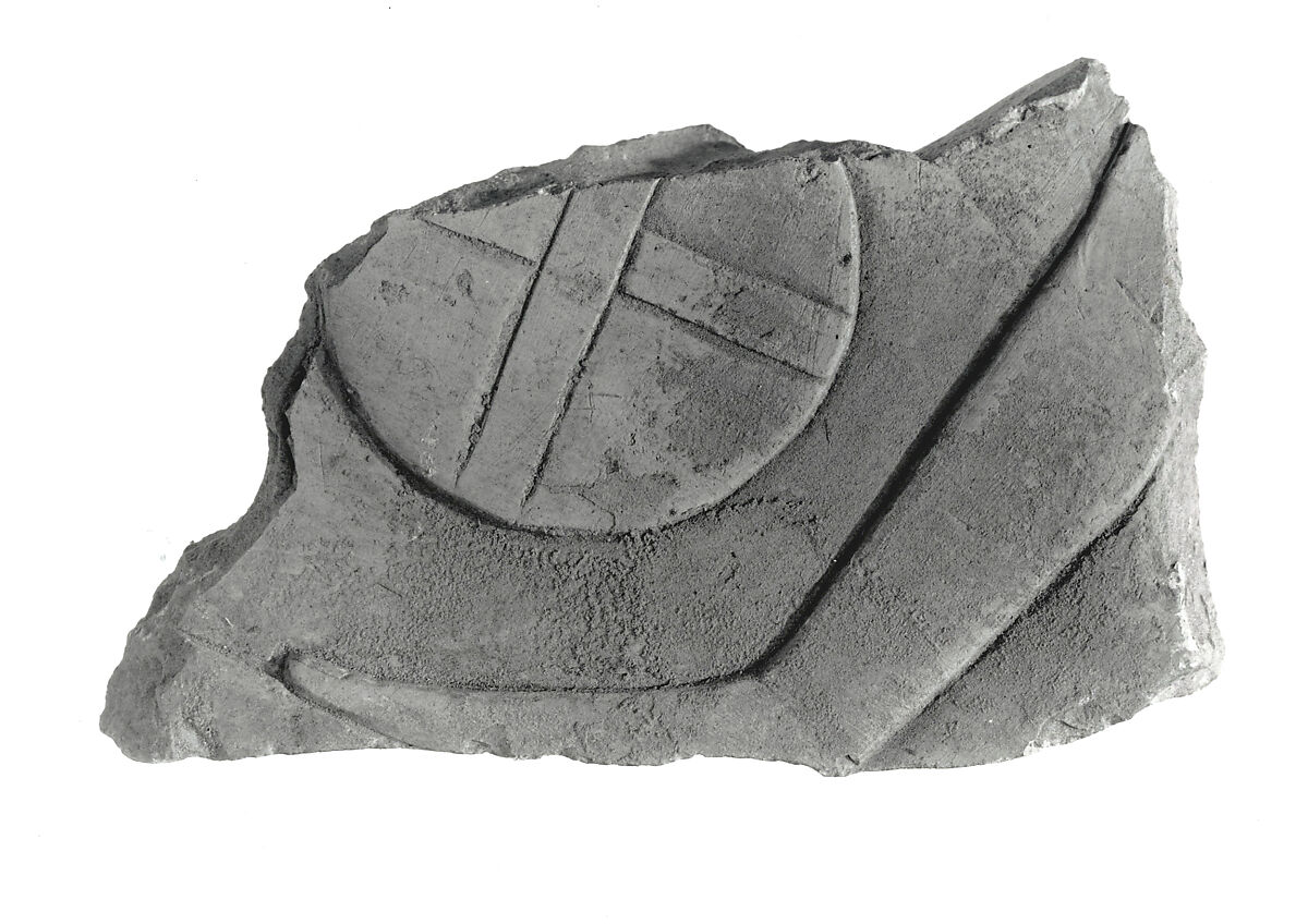 Raised relief fragment, Limestone, stains