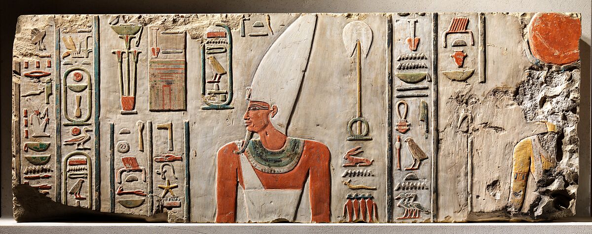 Relief of Nebhepetre Mentuhotep II and the Goddess Hathor, Limestone, paint 