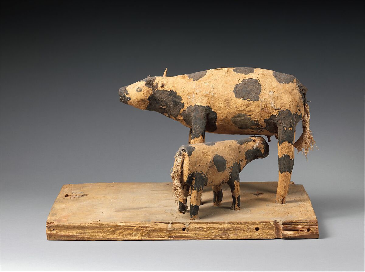 Model of a Cow and Her Calf, Wood 