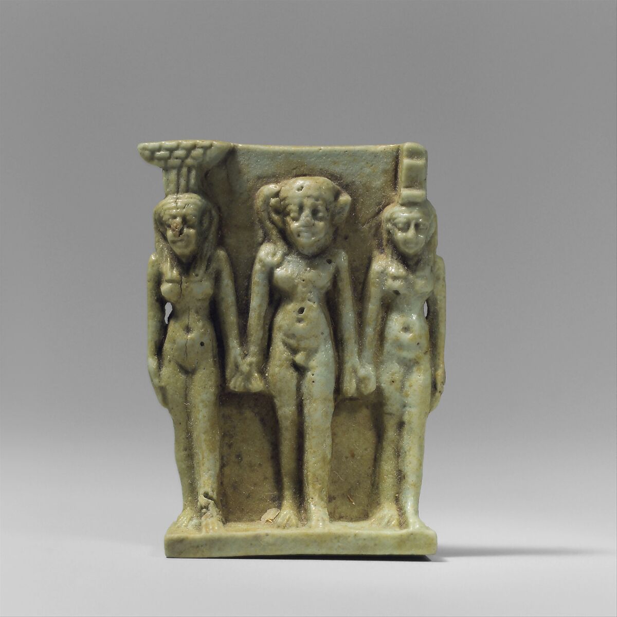 Nephthys, Horus, and Isis Amulet, Faience 