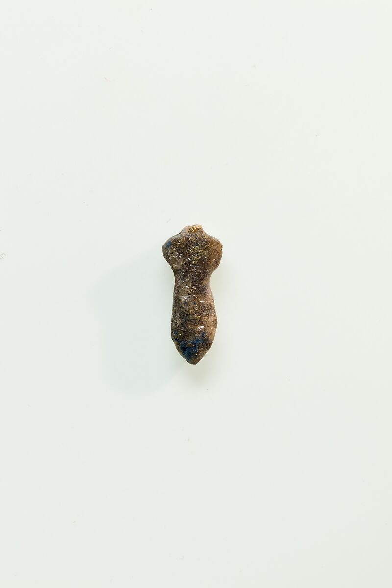 10 Amulets: 1 wedjat, 1 scarab, 3 djed pillars, 1 incised plaque, 1 uraeus, 2 wadj signs, and 1 cylindrical bead, Lapis lazuli, stone, carnelian, glass