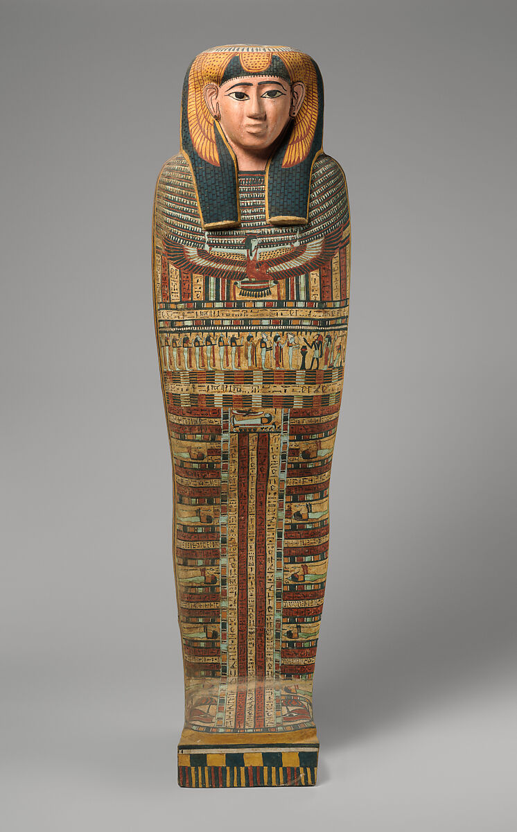 Inner coffin of Ankhshepenwepet, Wood (tamarisk and sycomore fig), paste, paint 