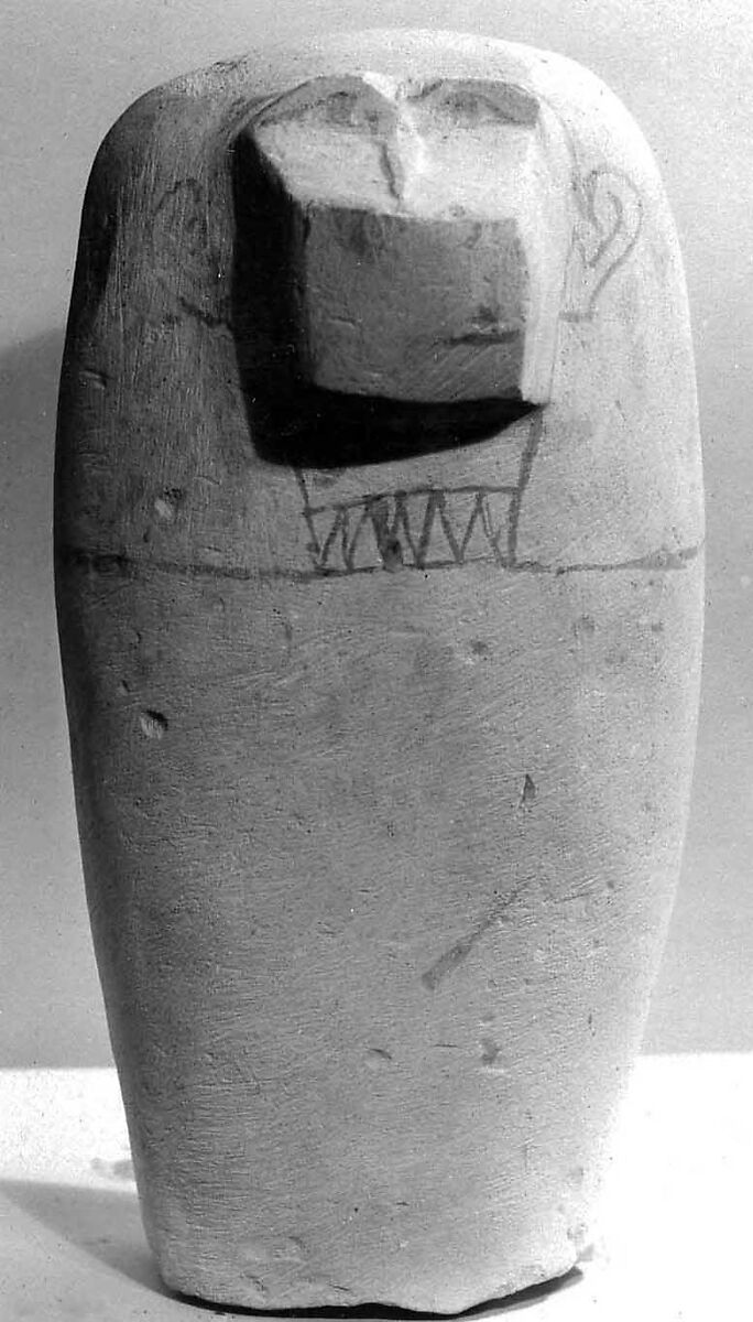 Dummy Canopic Jar with the Head of Hapy, Limestone, paint