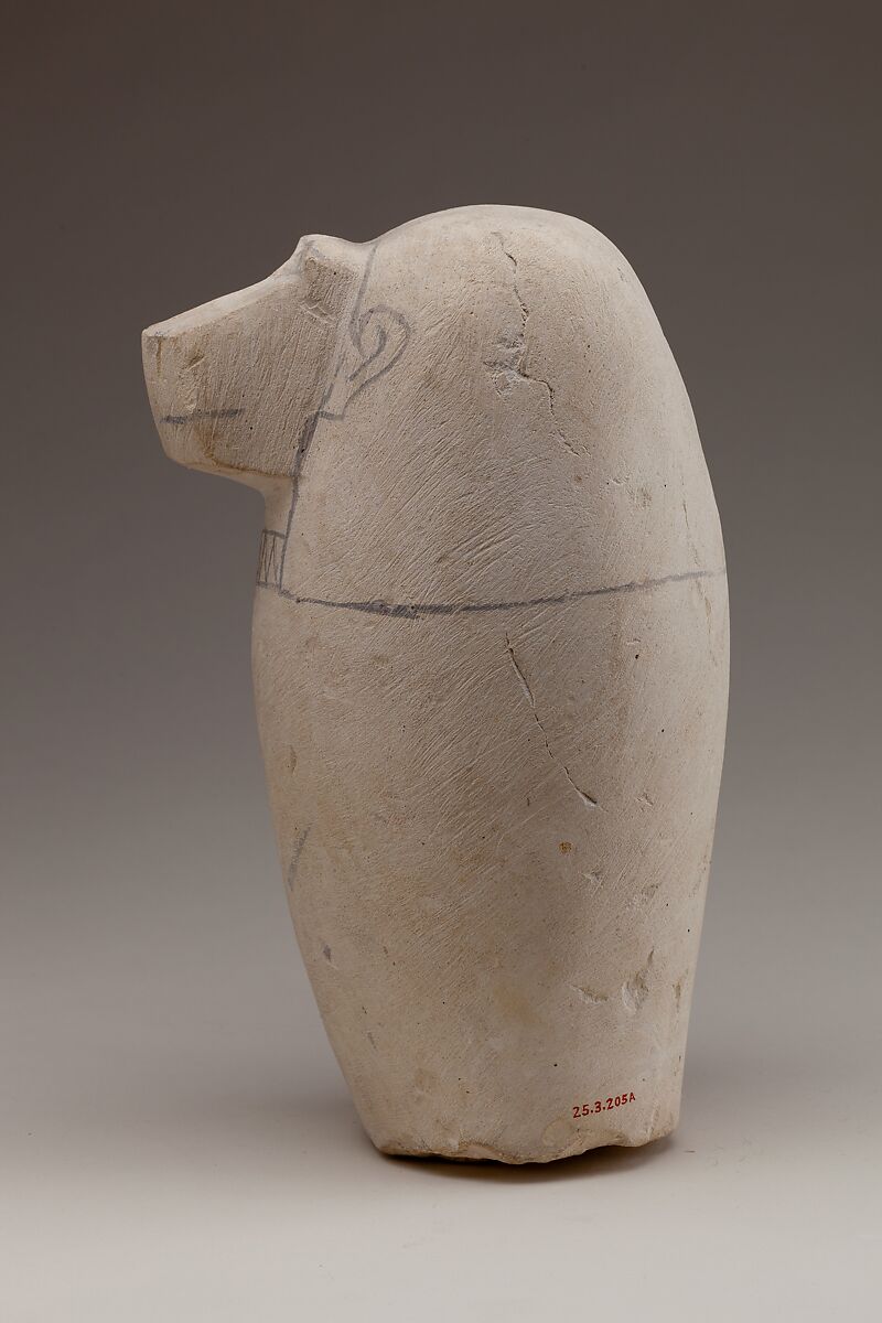 Dummy Canopic Jar with the Head of Hapy, Limestone, paint