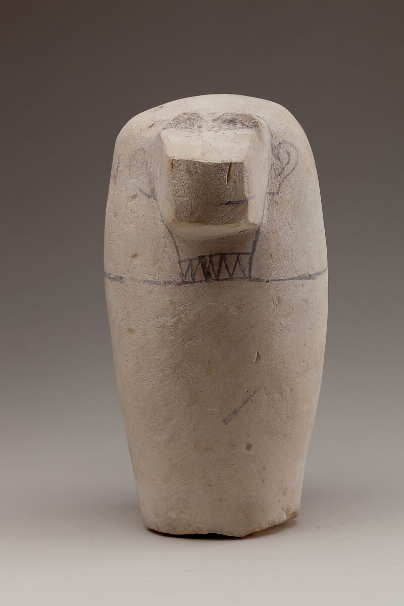 Dummy Canopic Jar with the Head of Hapy, Limestone, paint 