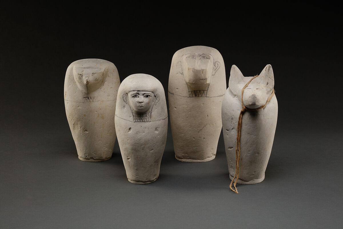 Dummy Canopic Jar with the Head of Hapy, Limestone, paint