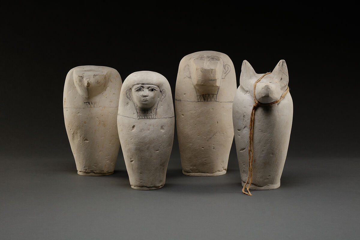 Dummy Canopic Jar with the Head of Hapy, Limestone, paint