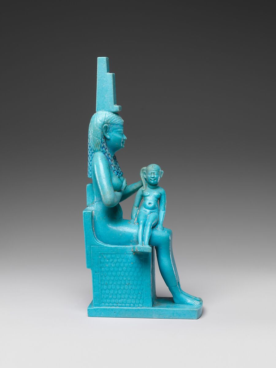 Statuette of Isis with the infant Horus, Faience