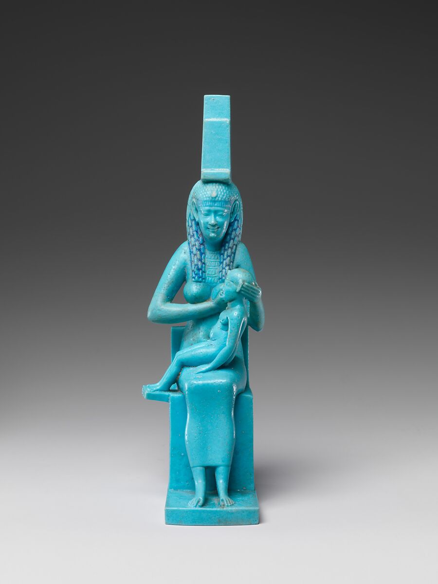 Statuette of Isis with the infant Horus, Faience