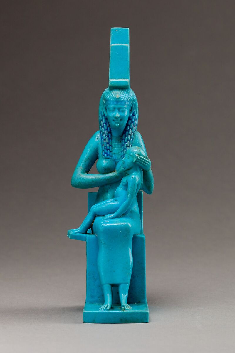 Statuette of Isis with the infant Horus, Faience