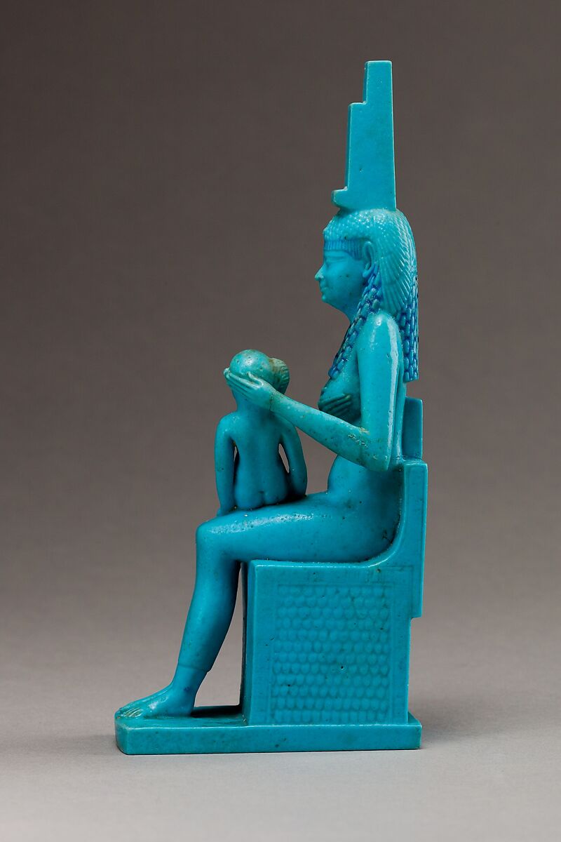 Statuette of Isis with the infant Horus, Faience