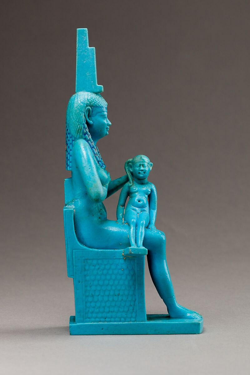 Statuette of Isis with the infant Horus, Faience