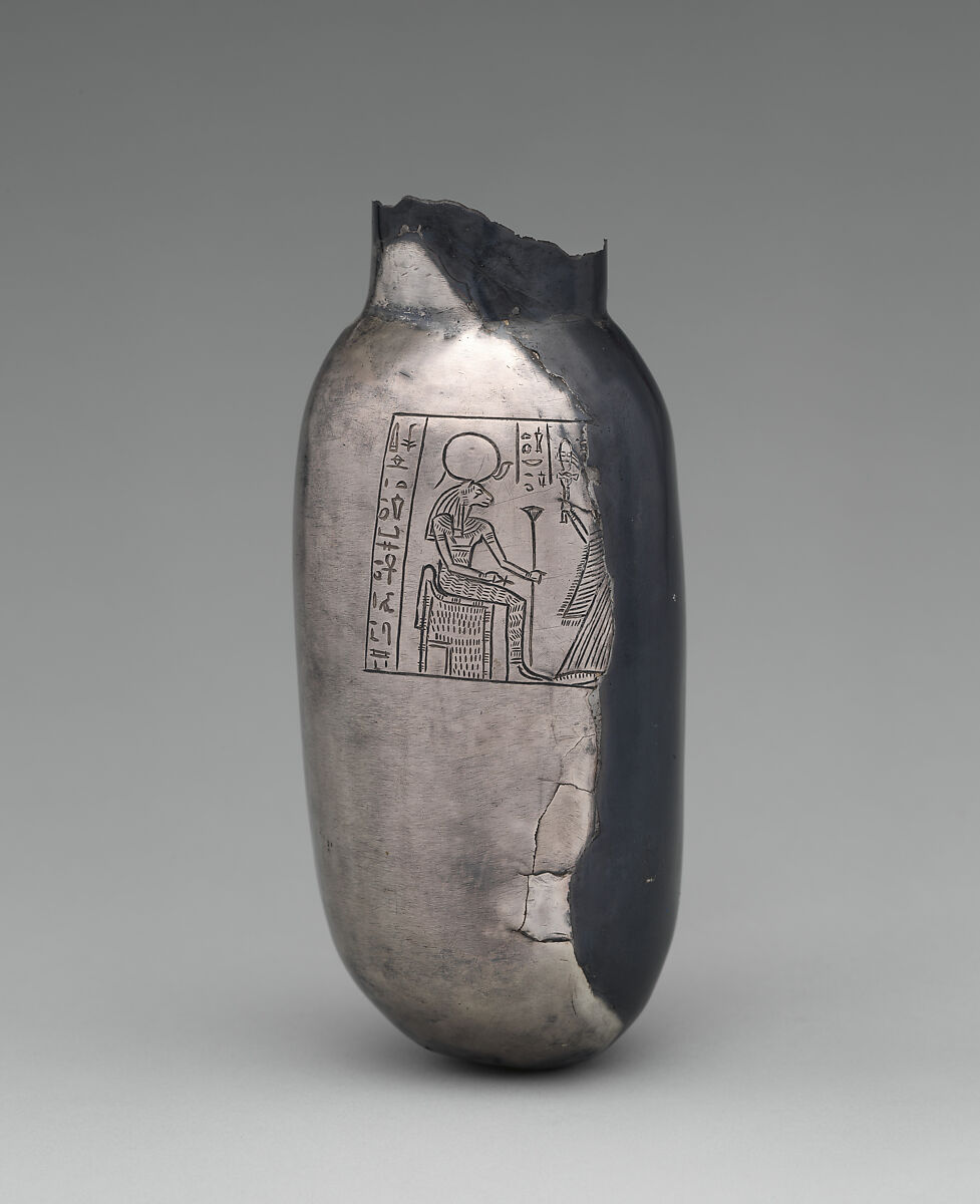 Bottle illustrating Meritptah honoring Bastet, Silver
