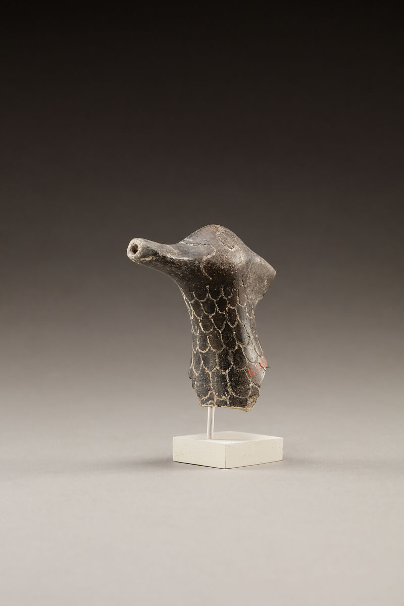 Fragment of a spouted goose-shaped vessel, Tell el-Yahudiya-ware, Pottery