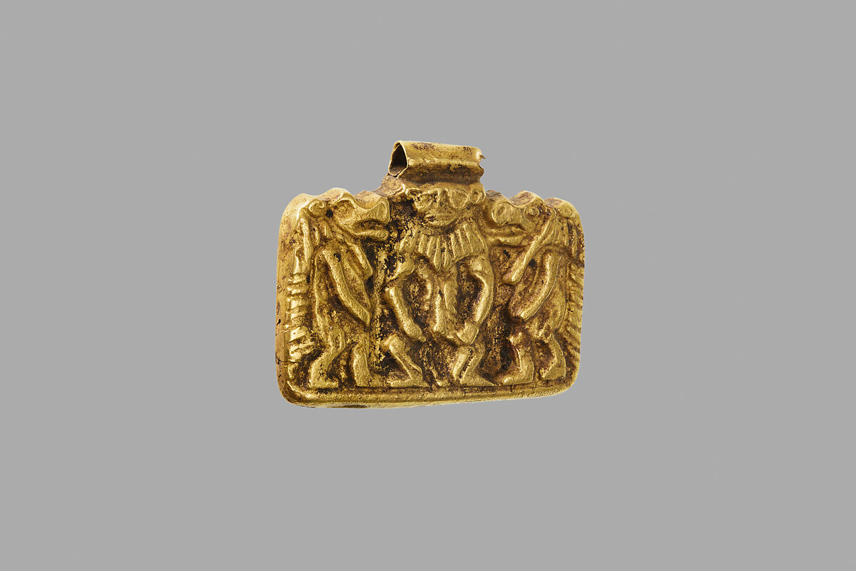 Appliqué with Bes flanked by figures of Taweret, Gold