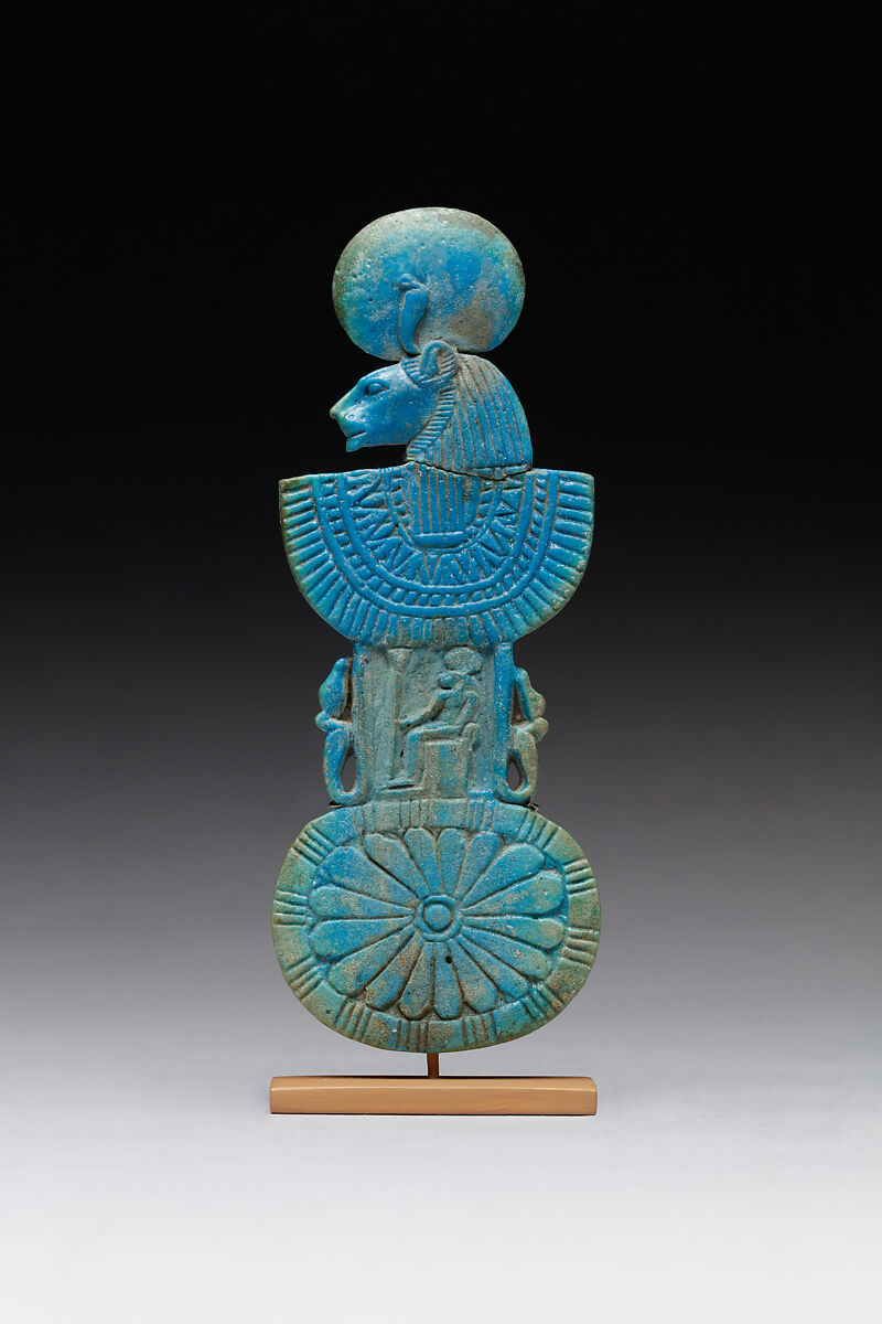 Necklace counterpoise with aegis of Sakhmet, Faience 