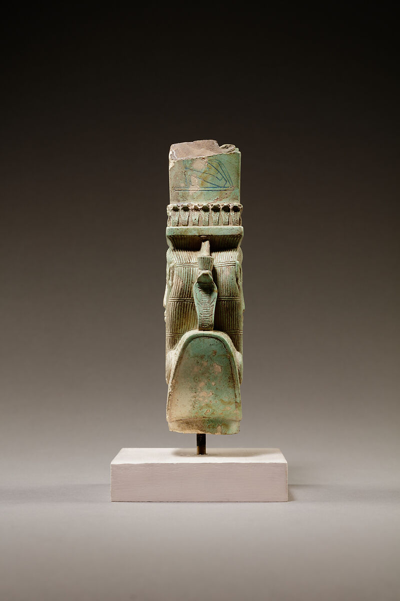 Sistrum fragment in the shape of a Hathor head, Green faience