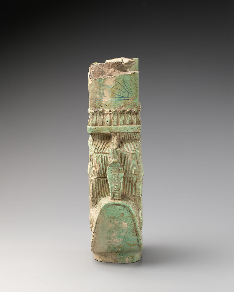 Sistrum fragment in the shape of a Hathor head, Green faience