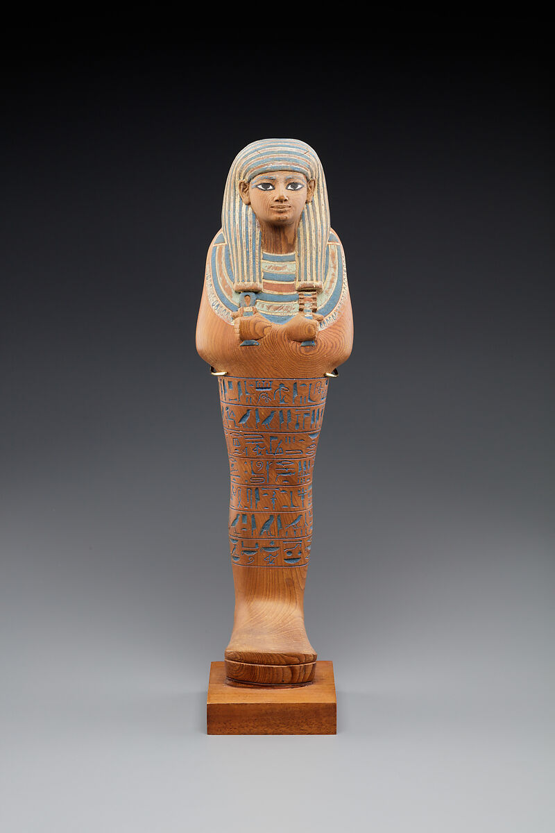 Shabti of Yuya, Cedar, paint, Egyptian blue 