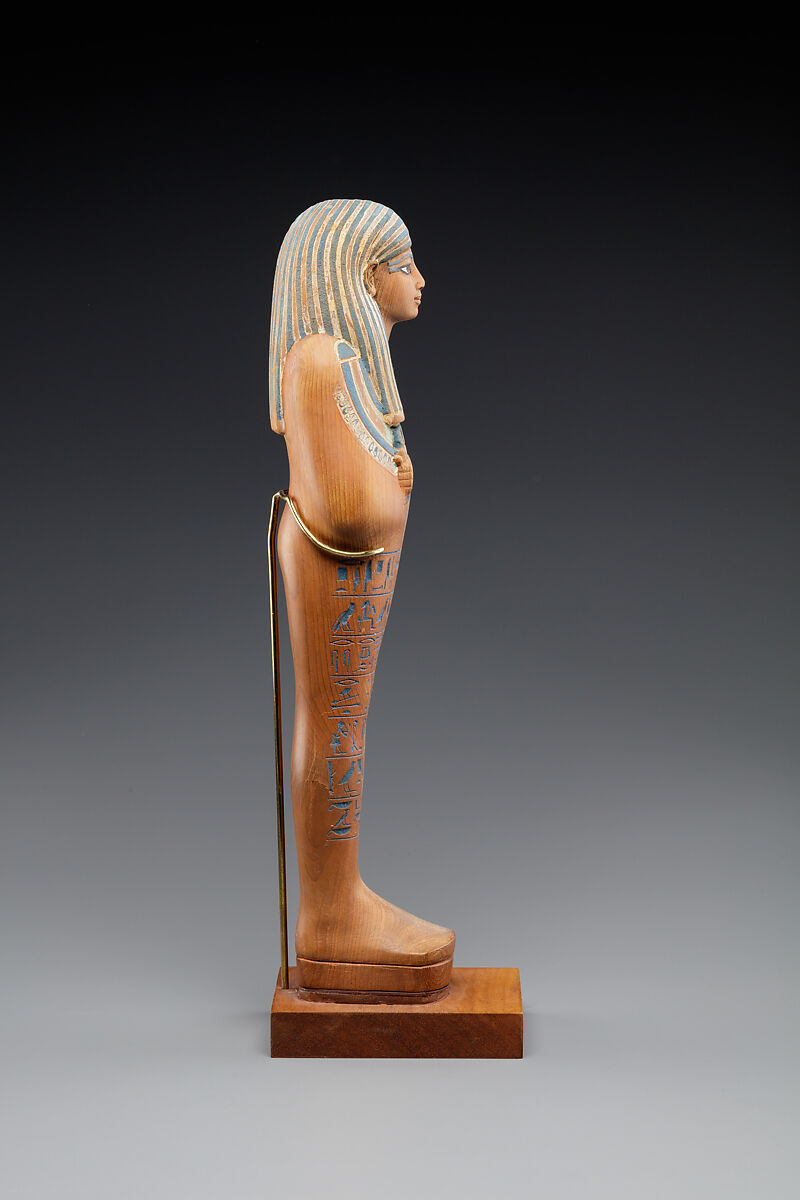 Shabti of Yuya, Cedar, paint, Egyptian blue