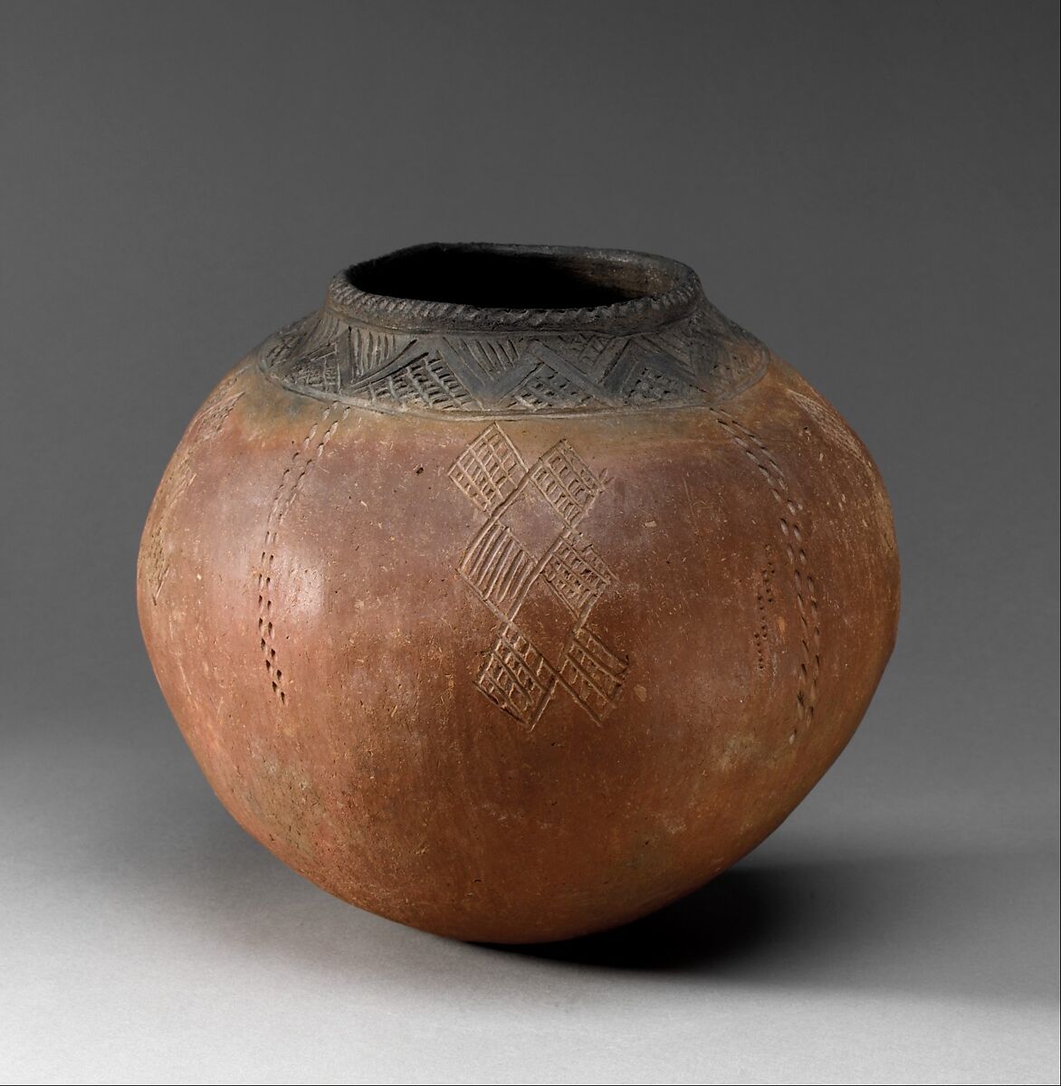 Storage Jar, Red and black ware, incised decoration 