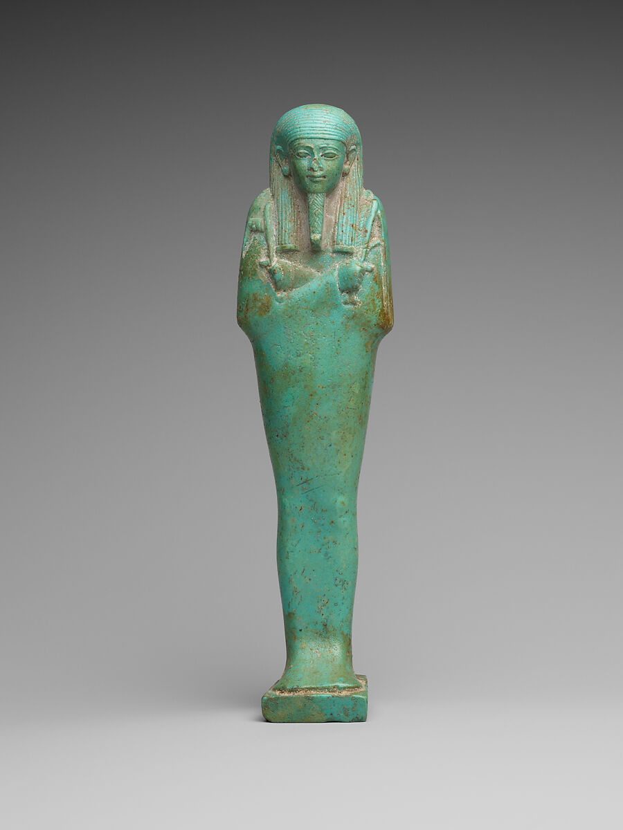 Shabti of the Overseer of the Fleet Hekaemsaf, Faience 