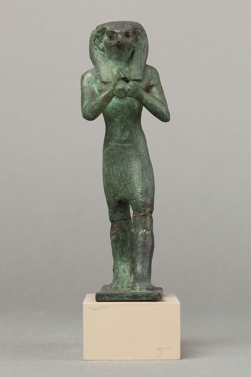 Statuette of Horus with a vessel, Cupreous metal 