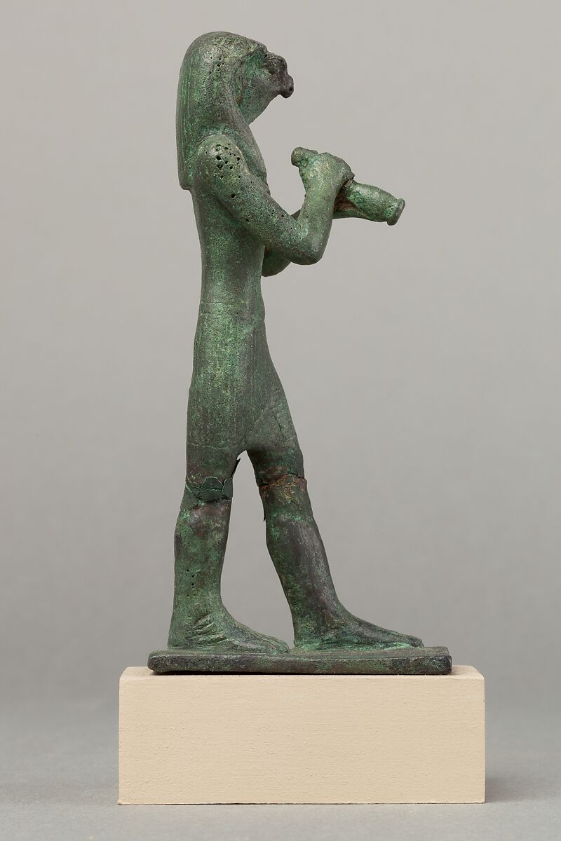 Statuette of Horus with a vessel, Cupreous metal