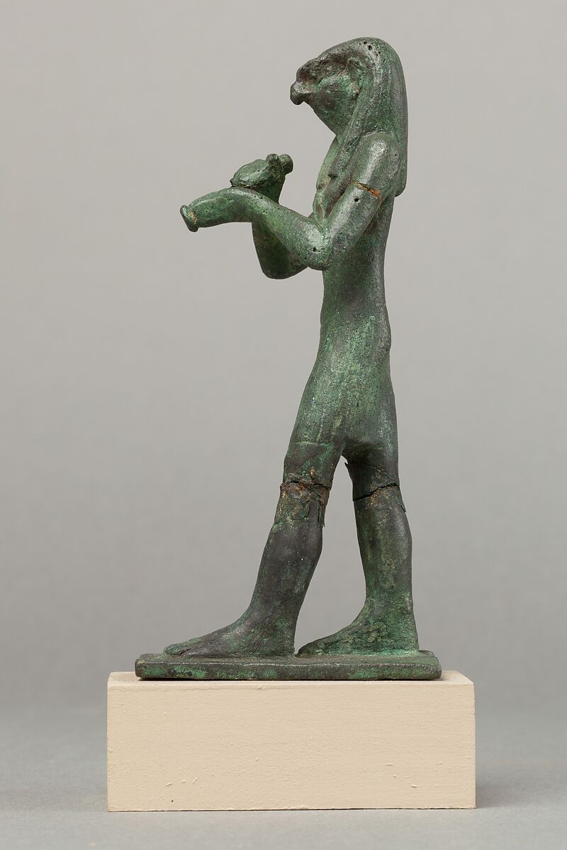 Statuette of Horus with a vessel, Cupreous metal