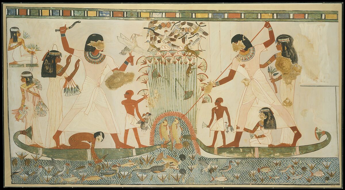 Menna and Family Hunting in the Marshes, Tomb of Menna, Nina de Garis Davies (1881–1965), Tempera on paper 