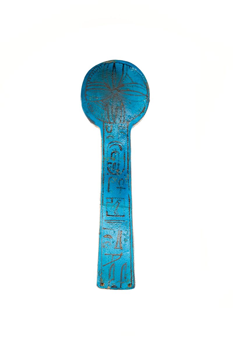 Votive Counterweight (Menit) with Name of Queen Ahmose Nefertari, Faience