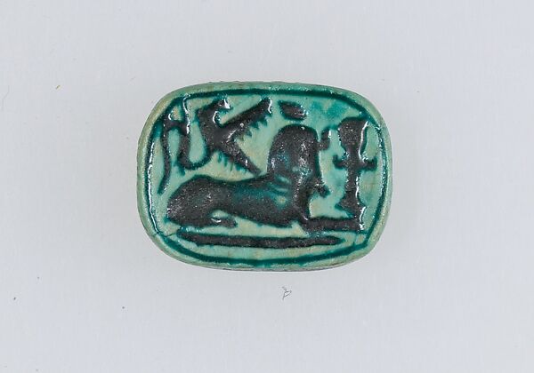 Plaque Bead with Name of Thutmose IV and a Sphinx on the Reverse