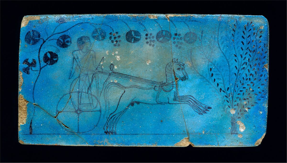 Tablet with Chariot Scene, Faience 