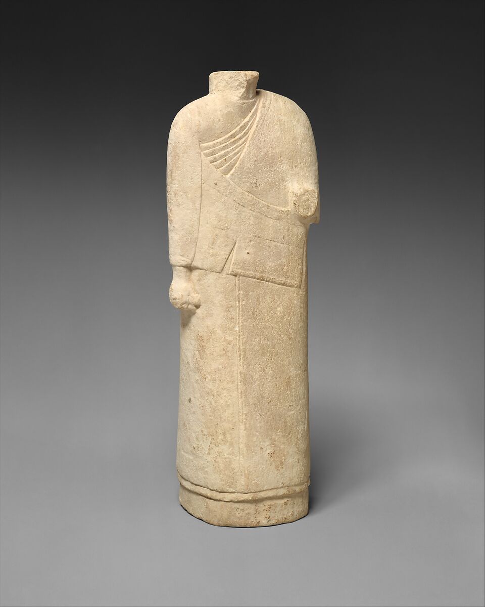 Incomplete figure in draped costume, Limestone