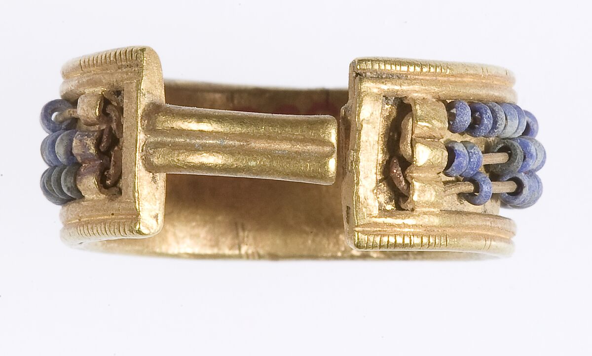 Beaded Penannular Earring, Gold, lapis-lazuli