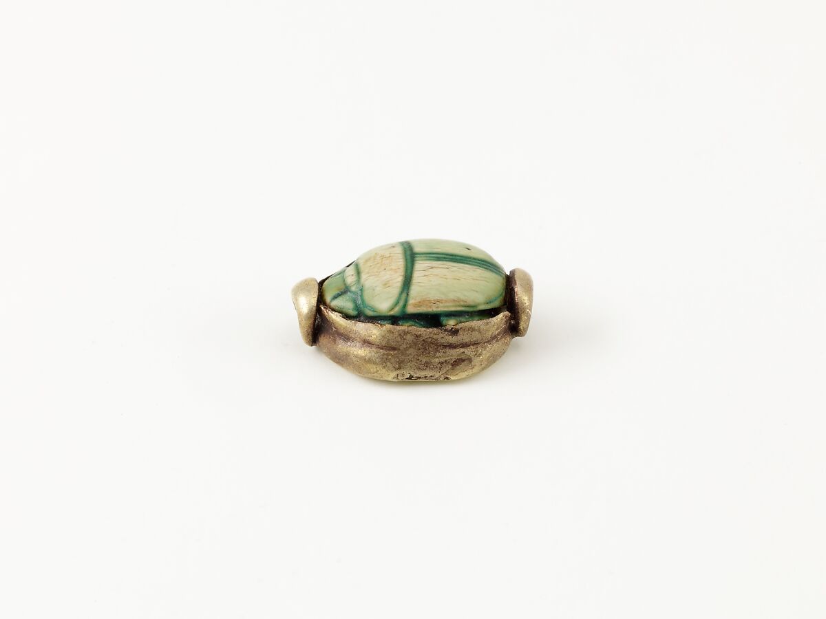 Scarab Set in a Ring Bezel, Glazed steatite, electrum