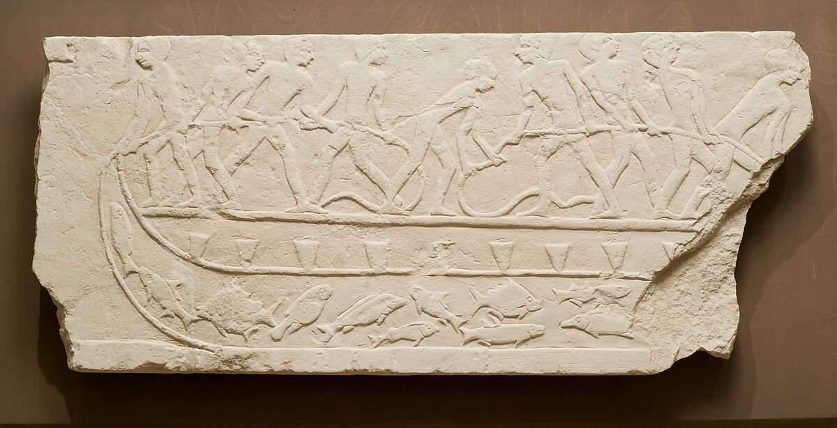 Relief fragment showing fishing scene, Limestone 