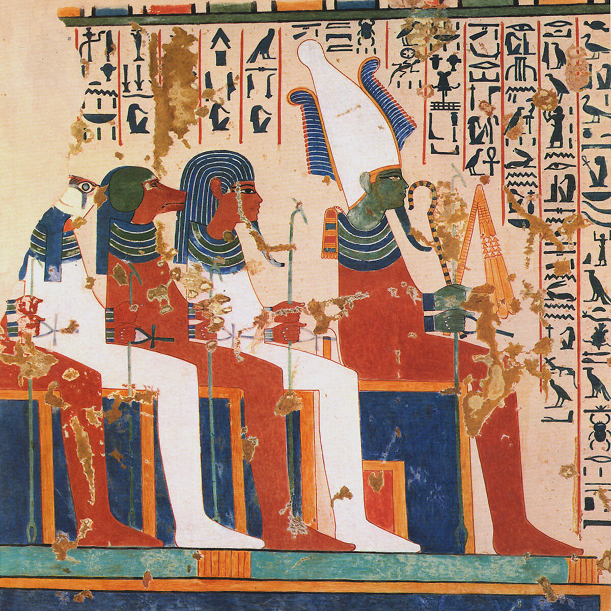 Osiris and the Four Sons of Horus, Nina de Garis Davies (1881–1965), Tempera on paper