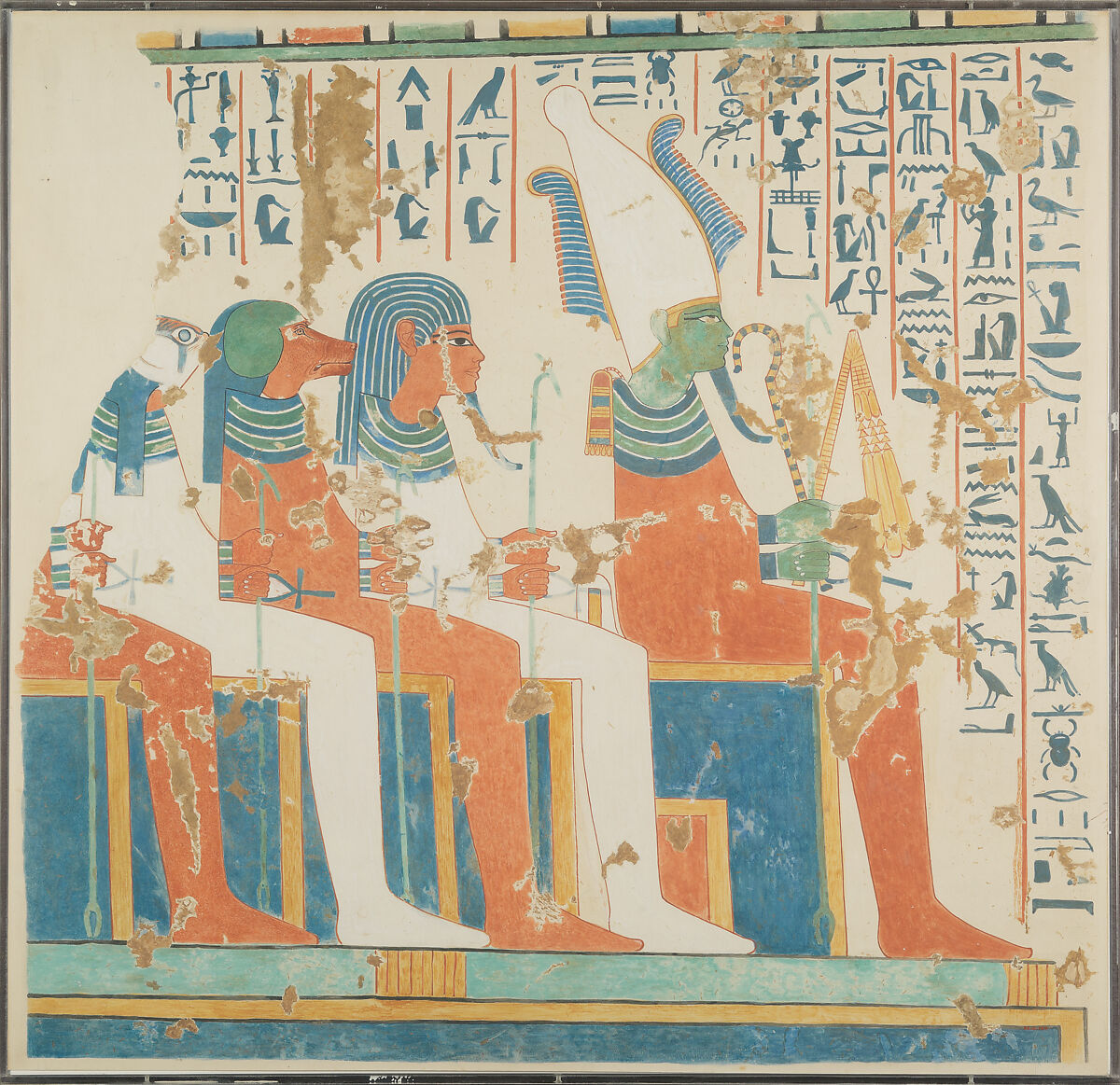 Osiris and the Four Sons of Horus, Nina de Garis Davies (1881–1965), Tempera on paper 
